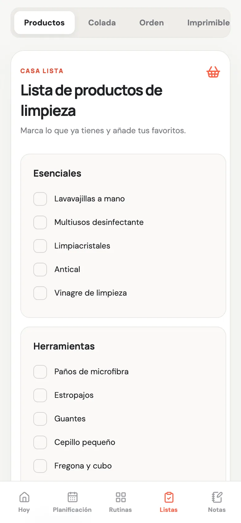 Lista de productos de limpieza en Casa Lista